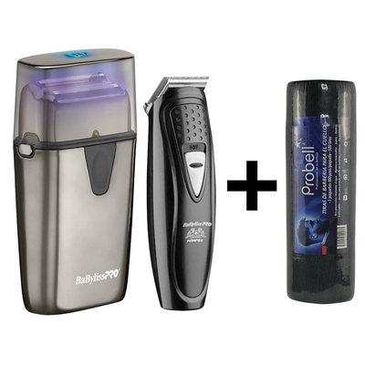 COMBO BABYLISS SHAVER UV+ TRIMER FX49 + PAPEL CUELLO NEGRO